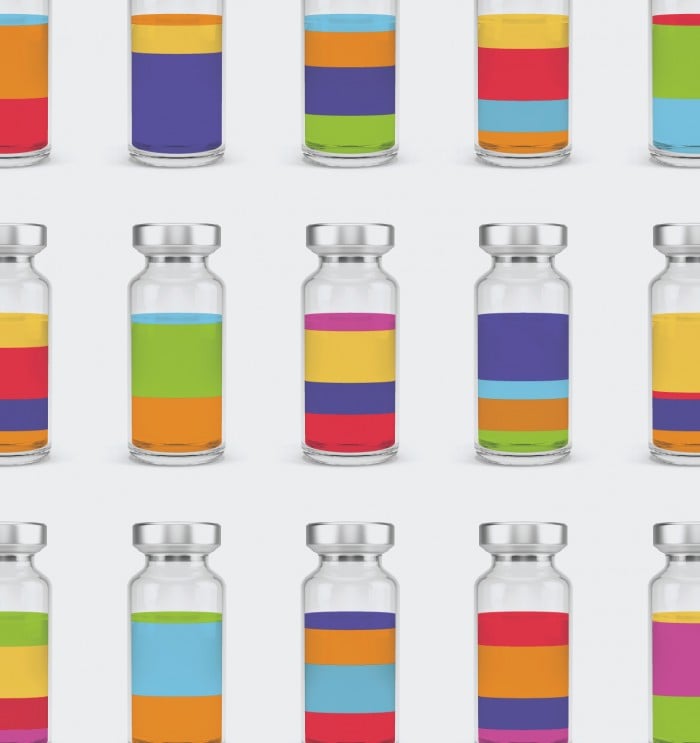 Photo illustration of vials of colorful liquid