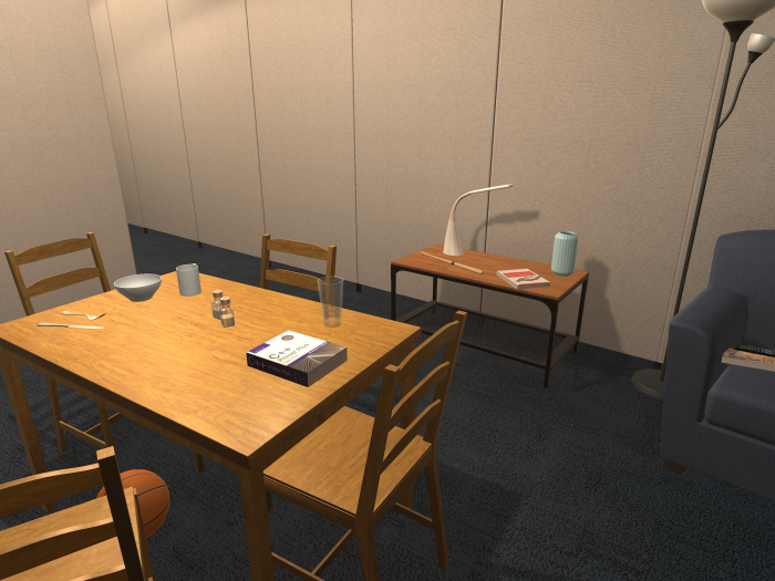 A simulated dining room.