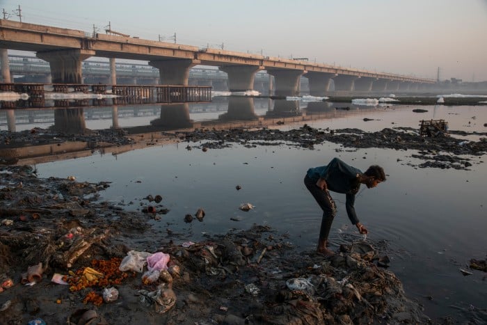Photograph of the polluted Yamuna river