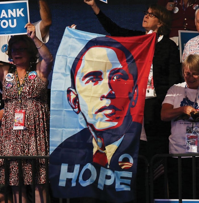Photo of Obama supporters holding signs at Democratic National Convention