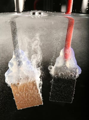 two electrodes submerged in water