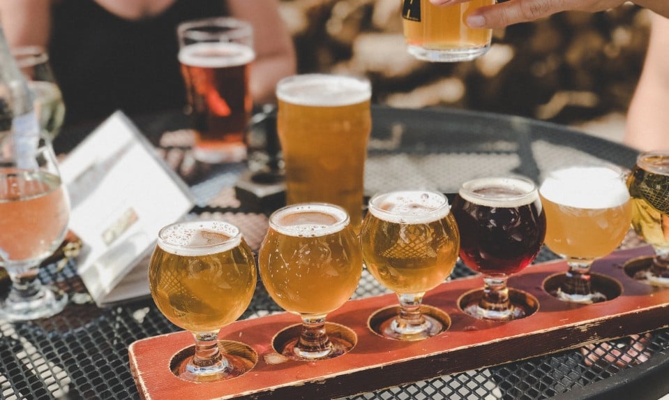 Photo of a flight of beer on a table