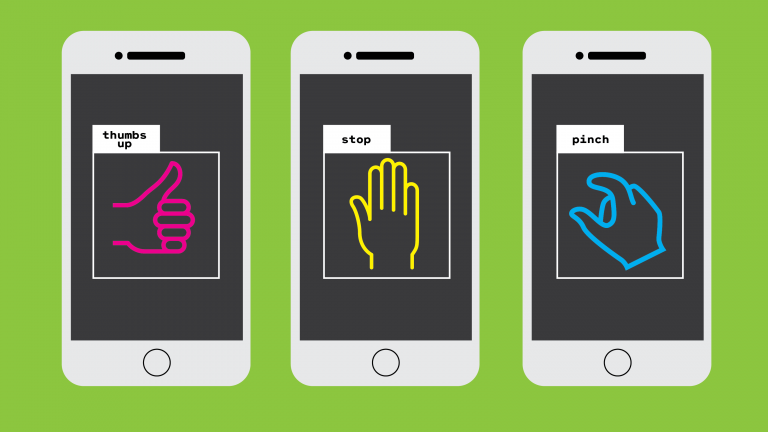 An image of hand gestures being recognized on a mobile phone