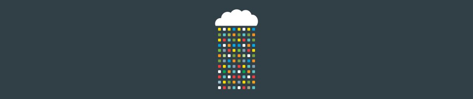 illustration of cloud with multicolor pixelated raindrops